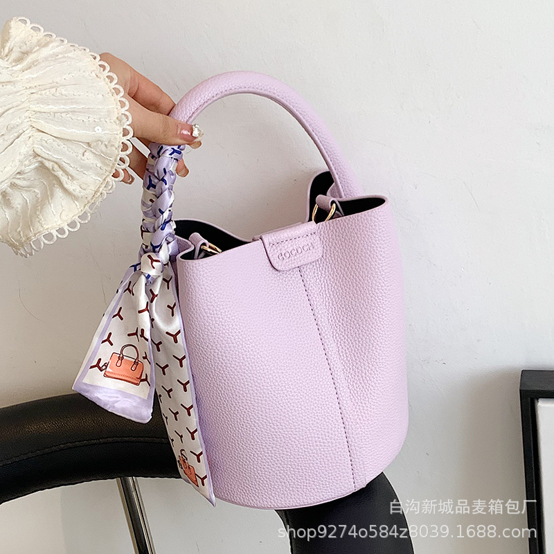 跨境时尚手提包纯色2025新款法式小清新单肩斜挎包洋气爆款水桶包